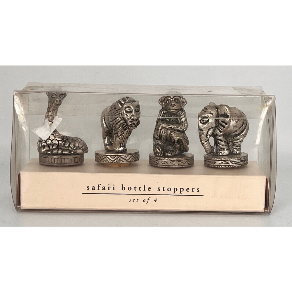Pier One ~Safari Bottle Stoppers, Cast-Aluminum Monkey, Lion, Giraffe, Elephant